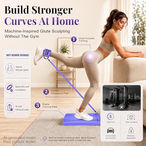 Glute Workout Equipment, Ankle Resistance Bands with Cuffs & Fabric Bands Set for Women, Exercise Board for Kickbacks,Glutes, Hip Thrusts, Thighs & Legs Workout,Portable Home Gym Fitness - color: 1purple