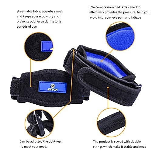 ABYON Compression Elbow Support, 1 Piece Compression Sleeve + 2 Pcs Tennis Elbow Pads for Men Women Pain Relieves Tendonitis, Arthritis, Tennis Elbow, Epicondylitis - color: Blue, size: Large