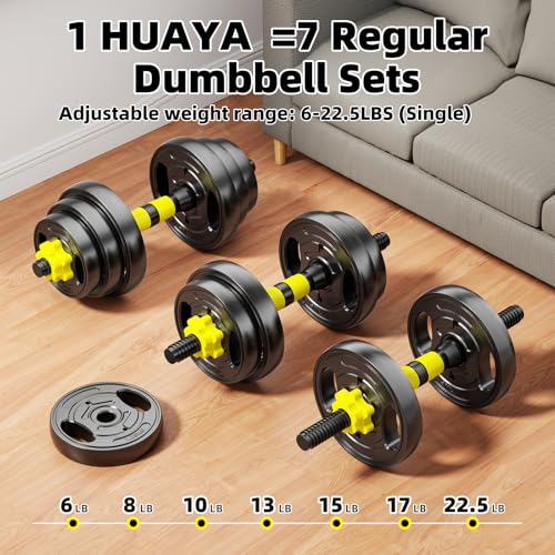 Adjustable Dumbbell Set, 10-90lbs Free Weights with Connector – 4 in 1 Dumbbells, Barbell, Kettlebell & Push Up Stand, Adjustable Weights Set for Home Gym Fitness Equipment for Men & Women - color: Yellow 45lbs (22.5lbs*2)