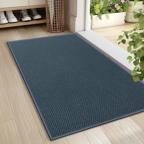 LEKEEPGO Door Mat 24"x36", Non Slip Door Mat Indoor Entrance, Rubber Backing Front Indoor Doormat Washable Absorbent Low-Profile Entryway Entry Resist Dirt Inside Door Mats, Cyan Blue - color: Cyan Blue, size: 2' X 3' (Rectangular)