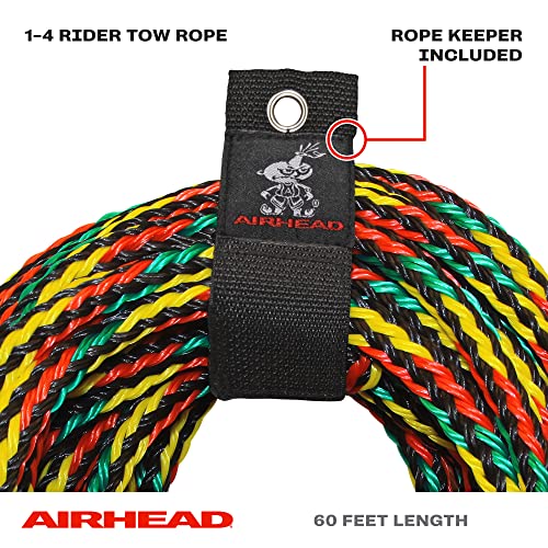 Airhead 1-6 Person Tow Rope for Towable Tubes, Heavy Duty Boat Towline for Tubing, UV Resistant 16 Strand Polypropylene with Rope Keeper, up to 6,000 lb Break Strength - size: 4 Person
