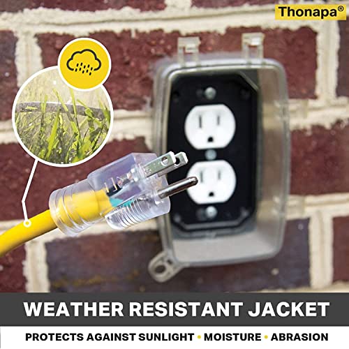Thonapa 12 Gauge Extension Cord 6 Ft Outdoor - 12/3 Heavy Duty, Lighted End | SJTW Yellow Cable, 3 Prong, Grounded Plug, For Job Sites, Garden & Major Appliances - color: Yellow, size: 6 Foot