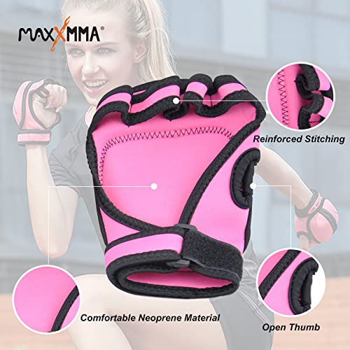 MaxxMMA Adjustable Weighted Gloves, 2 lb. Set - Removable Weight (2 x 0.5 lb. Each Glove) for Sculpting MMA Kickboxing Cardio Aerobics Hand Speed Coordination Shoulder Strength - color: Pink