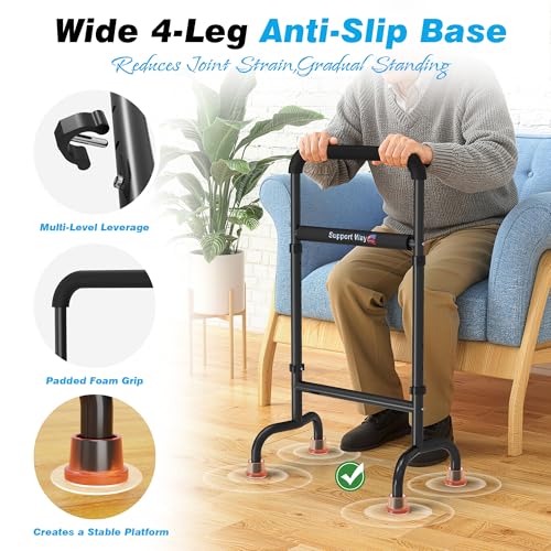 Stand Assist Aid for Elderly, Use on Chair & Couch, Fits Tight Spaces | Sturdy aluminum frame, 19.6" non-slip base. Adjustable 29.7"-39.7". 450 lb cap.Use on chair, couch, bed & toilet. - color: Black-aluminium
