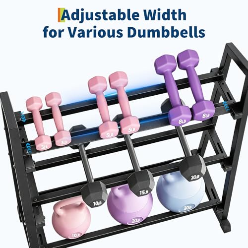 Dumbbell Rack, 3 Tiers Weight Rack for Home Gym, Trapezoidal-Frame & h-Frame Weight Stand for Dumbbells Kettlebells & Weight Plates, 1300LBS Capacity - size: 34.44 x 18.7 x 37.09 Inch