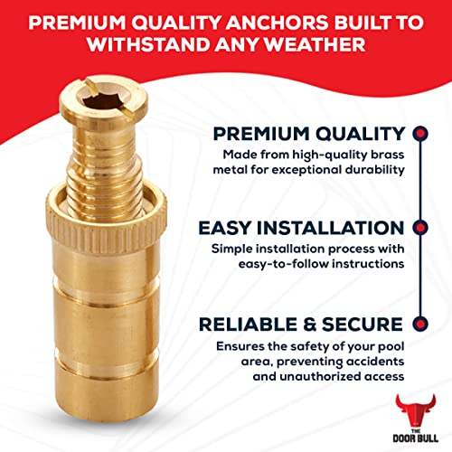 The Door Bull Brass Pool Cover Anchors for Concrete & Pavers Deck | Universal Size Fits 3/4" Hole, Ideal for Inground Pool Safety Covers, Durable & Easy to Install - 5 Pack - size: 5 Pack