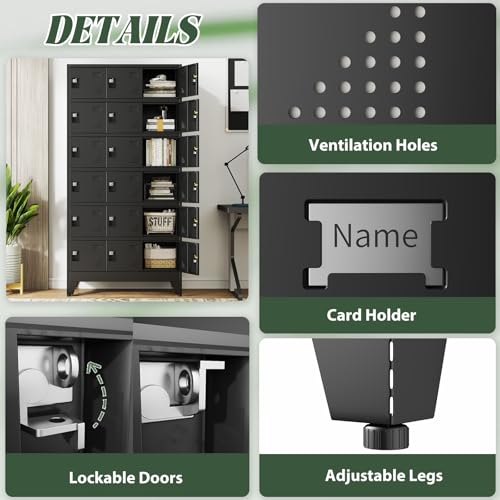 Metal Lockers for Employees-18 Doors Storage Locker with Shelves and Lockable Steel Cabinet for School,Gym,Office,Staff,Assembly Required,Black - color: Black, size: 18Doors