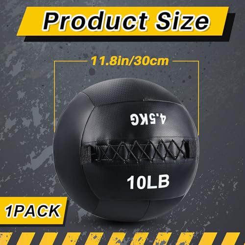 Lunmon Soft Wall Medicine Ball for Exercise Fitness Slam Weighted Med Ball with Non Slip Grip for Slamming Workout Strength Conditioning Core Training Lunge and Partner Toss - size: 10 Lbs