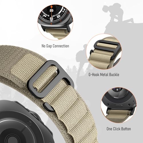 Trail Band for Samsung Galaxy Watch Ultra Bands 47mm Men/Women,Rugged Fabric Nylon Alpine Sport Loop Strap for Samsung Galaxy Watch 7 Ultra Band 47 mm 2024 Breathable Replacement Wristband - color: 06-Olive Green