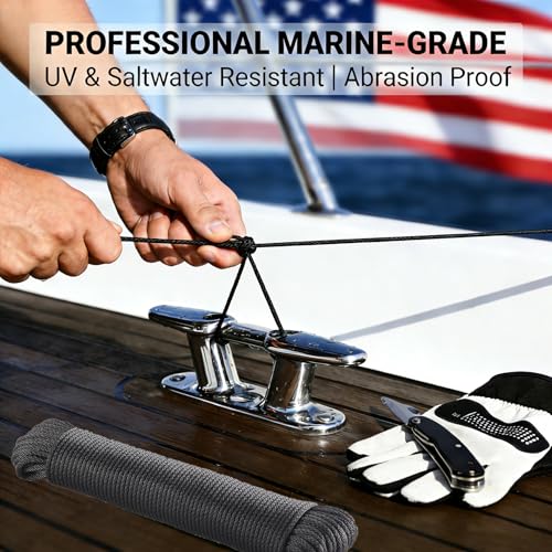 Black UV Resistant Polyester Rope 1/8in 100ft Braided Cord Marine Camping | Strong & Durable, Marine, Camping, Boating, Clothesline, Flag Line, Gardening, DIY, Pull Cord for Mower, Chainsaw, Generator - size: 100Feet