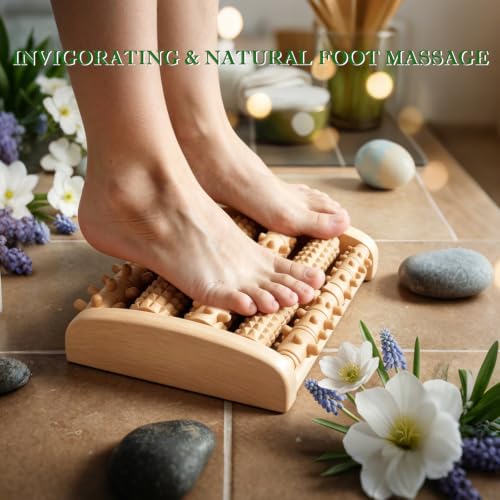 Dual Foot Massager Roller, Wooden Foot Massager, Gifts for Women and Men | Fast Relief for Plantar Fasciitis, Acupressure Tool with Reflexology Chart, Pain Relief for Seniors & Desk Workers