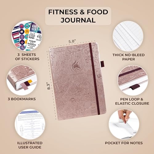 Clever Fox Fitness & Food Journal, Workout Planner, 5.8"x8.3" Rose Gold | Lasts 3 months, undated hardcover exercise & weight loss journal for women, gym, diet, meal tracker, calorie counter book - color: Rose Gold, size: A5 (5.8'' x 8.3'')