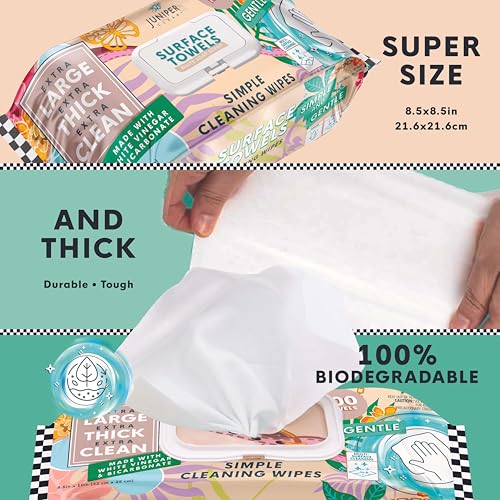 Juniper CLEAN 6 Packs Surface Cleaning Wipes, Thick & Large Dispose, All-Purpose Cleaner for Bathroom, Kitchen, Office, 600 Count Soft Flow, Biodegradable, White Soap Scent - size: 100 Count (Pack of 6)