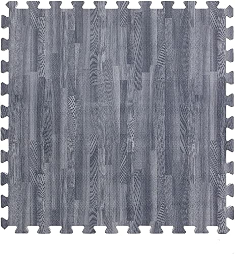 IncStores Premium Soft Wood Print Foam Flooring Tiles | Interlocking Foam Tiles for Home, Gym, Training and Yoga | 3/8 and 5/8 Inch - color: 3/8" Grey, size: 48 Sq Ft