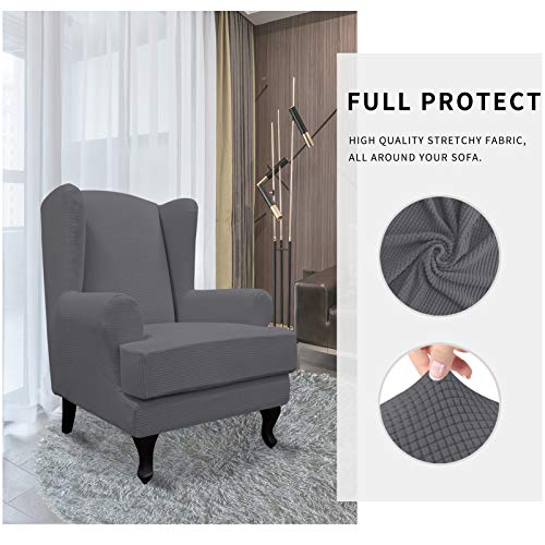 Easy-Going Stretch Wingback Chair Sofa Slipcover 2-Piece Sofa Cover Furniture Protector Couch Soft with Elastic Bottom, Spandex Jacquard Fabric Small Checks Gray - color: Grey