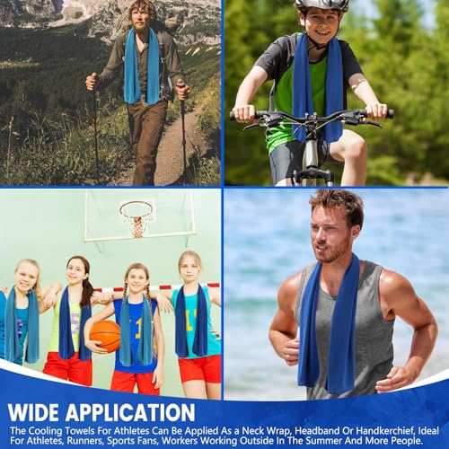 Hosuly 100 Pack Cooling Towels, 40"x12" Cooling Towels for Neck and Face Breathable Soft Chilly Sweat Rag Microfiber Sport Rags for Gym Yoga Golf Running - color: Dark Blue and Light Blue