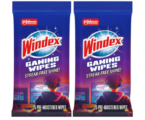 Windex Gaming Cleaning Wipes, Pre-Moistened Wipes to Instantly Clean all Gaming Gear and Electronics, Resealable Packaging for a Freshness Lock, 25 count (Pack of 2) - size: 25 Count (Pack of 2)