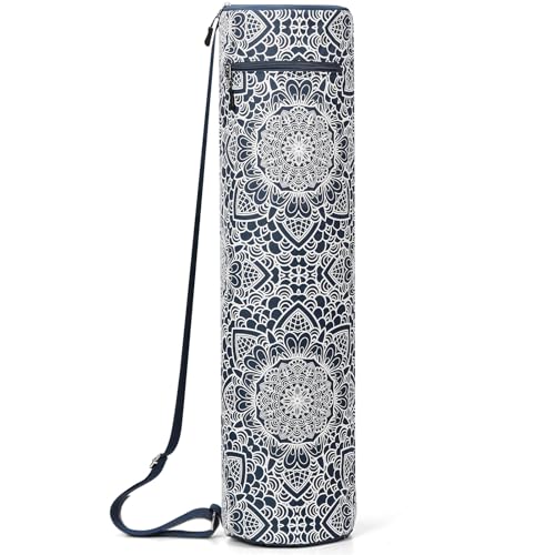 Gonex Yoga Mat Bag with Full-Zip Design, Fits Most Mats | 600D Oxford Fabric, Wet Pocket, Front Zip Pocket, Adjustable Strap, Fits Mats up to 26" - color: Navy Blossom