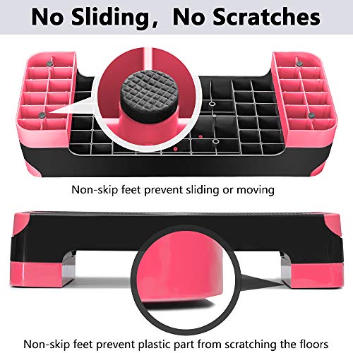 GYMMAGE Adjustable Workout Aerobic Stepper, Aerobic Exercise Step Platform with 2 Risers, Exercise Step Deck for Fitness, 26.5" Trainer Stepper with Non-Slip Surface Home Gym & Extra Risers Options - color: Pink&Black