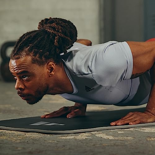 adidas 10mm Extra Thick Training Mat with Carrying Strap and Non-Slip Textured Base - Cushioned Workout Mat for Home Gym, Floor Workouts, and Intense Exercises - Portable and Durable - color: Grey