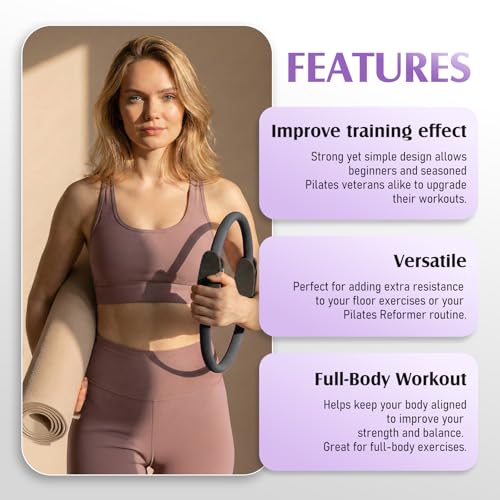 JKSHMYT Pilates Ring Fitness Circle for Women, Pilates Equipment – 14.5" Home Magic Exercise Workout, Better me Pilates Essentials Starter Set for Beginners Toning Inner Thighs, Arms and Core - color: Black