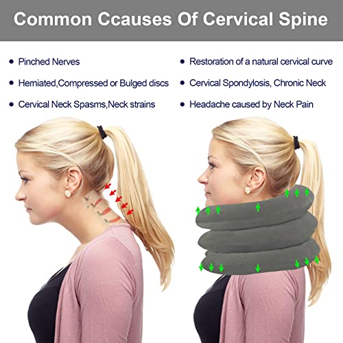 Cervical Neck Traction Device,Three Tube Quick Inflation,Relieves Neck Shoulder Pain,Effectively Corrects Bad Sitting Posture (Including Health Care Tutorial),Cervical Stent (Gray)