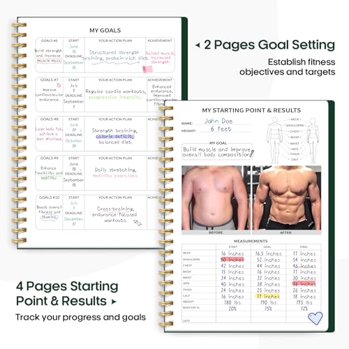 Fitness Workout Journal for Women & Men, A5(5.5" x 8.2") Workout Log Book Planner for Tracking, Progress, and Achieving Your Wellness Goals-Dark Green - color: g.Dark Green
