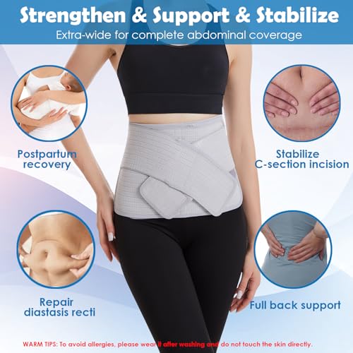 Paskyee Postpartum Belly Band, C-Section & Post Surgery Support Wrap(Grey, S/M) - color: Grey, size: S/M