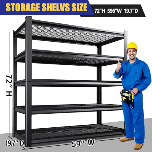 72"Hx59"Wx20"DGarage Shelving-2500 lbs 5 Tier Storage Shelves,Adjustable Heavy Duty Metal Shelving Unit and Storage Large Wire Rack,Utility Steel Shelf for Warehouse Industrial Pantry Basement - size: Wire/59"Wx20"Dx72"H