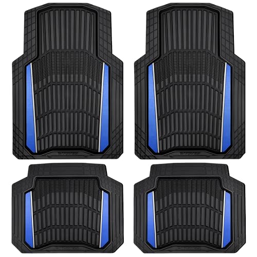 CAR PASS Heavy Duty Rubber Car Floor Mats, Deep Waterproof Car Floor Mats All Weather, Aluminum Film Floor Mats for Cars Non-Slip Universal Trim to Fit for SUVs Trucks Sedans Vans, Black Blue Metallic - color: Black Blue