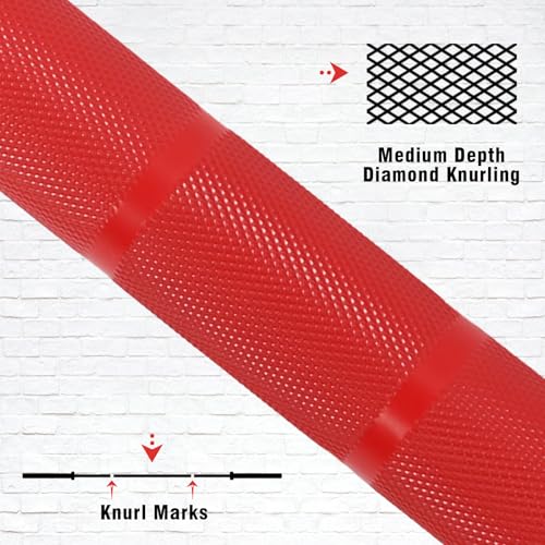 7ft Olympic Barbell 28mm 45lb – 500/700/1000LB Bar for Home Gym | Ceramic coated steel. Smooth spinning sleeves. Fits 2" plates. For snatch, clean and jerk, squats, deadlifts, bench press. - color: Red-500LBS