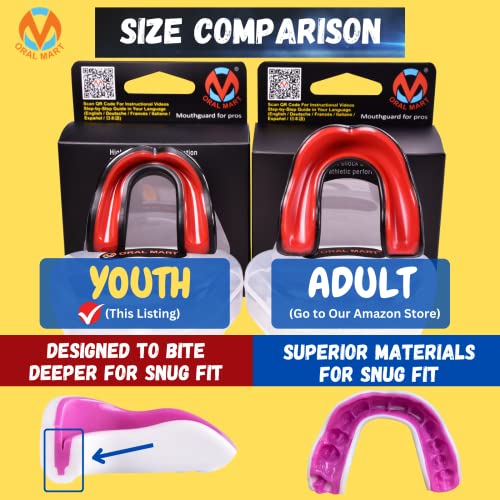 Oral Mart Youth Sports Mouth Guard for Kids (USA Flag, Fangs, 20+ Colors to Choose from) Mouthguard for Football, MMA, Karate, Boxing, Rugby, BJJ, Flag Football – /w Case (Youth, Strapless) - color: Fangs / Vampire