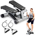 Sunny Health & Fitness Mini Stair Stepper w/Resistance Bands for Home Gym | Full Body Cardio, Adjustable Step Height, Hydraulic Resistance, LCD Meter, No Assembly, 300 lb Capacity, SunnyFit App - color: Grey