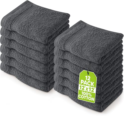 Utopia Towels 12 Pack Premium Wash Cloths Set, 12 by 12 Inches, 100% Cotton Ring Spun, Highly Absorbent and Soft Feel Essential Washcloths for Bathroom, Spa, Gym, and Face, Grey - color: Grey, size: 12 Wash Cloths