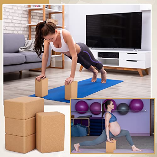 Leitee 4 Pcs Cork Yoga Blocks, 9 x 6 x 4 in Non Slip Bricks | Natural Cork Surface, Textured Grip, High Density Support, Stable for Poses, Stretching Balance Pilates Use
