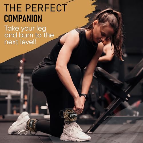 Breaking Limits Ankle Straps for Cable Machines Women - Cable Kick Back Set | Cable Kick Back Ankle Straps, Gym Cable Ankle Strap Attachment, Glute Leg Strap for Cable Machine, Neoprene, Double D-Rings - color: Leopard - Pair