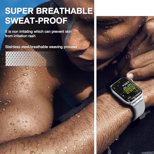 Stainless Steel Milanese Loop Compatible with Apple Watch Bands 46mm 44mm 45mm 49mm men and women,Magnetic Clasp Replacement for iWatch Ultra Series 11 10 9 8 7 SE 6 5 4 3 2 1 - color: Silver, size: 44/45/46/49mm