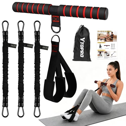 Pedal Resistance Band with Handle, 3-Level 30/40/50 Lbs Exercise Band Set with Foot Straps & Storage Bag, Portable Home Gym Equipment for Yoga Strength Training Full Body Workout - color: black