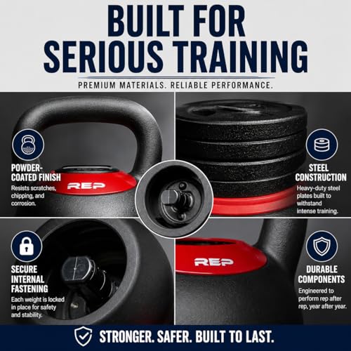 Rep Fitness Adjustable Kettlebell | Weight Set for Home Gym | Strength Training Equipment for Men & Women | Compact Steel Bell with Ergonomic Handle | 20–40 lb (9–18 kg) Variable Options - color: Red | 16 Kg