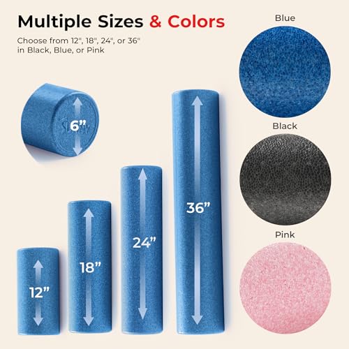 Sunny Health & Fitness High-Density Foam Roller 12" to 36", for Stretching & Muscle Recovery – Black, Blue, Pink - color: Blue, size: 36-Inch