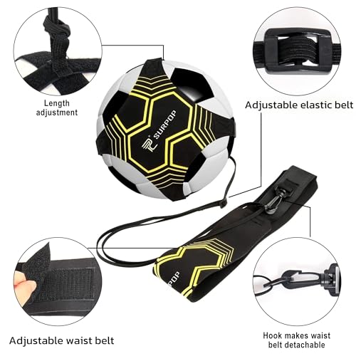 Surpop Soccer/Volleyball/Rugby Trainer, Football Kick Throw Solo Practice Training Aid Control Skills Adjustable Waist Belt for Kids Adults - color: black