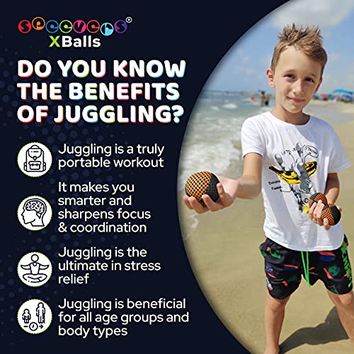 speevers Juggling Balls for Beginners and Professionals Set of 3, 14 Colors Available, 2 Layers of Net and Carry Case, Xballs Juggling Balls (Black - Orange, 4.2 oz) - color: Black - Orange, size: 4.2 oz
