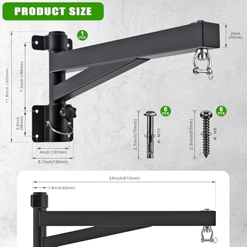 Kipika Heavy Bag Hanger Wall Mount Punching, Rotatable Heavy Duty Boxing Bag Bracket for Home Gym Indoor, Adjustable Length for Kickboxing Bag, Muay Thai Bag,Speed Bag - color: ‎D- Length 24"