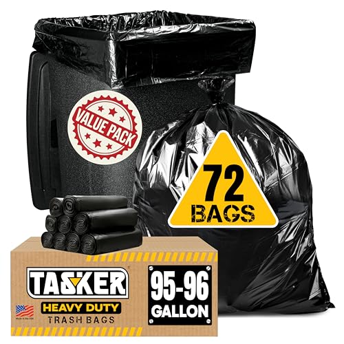 95 Gallon Trash Bags Heavy Duty | Mega-Value Pack 72 Bags | Extra Large Black Can Liners | 90-100 Gallon Trash Bags | 96 Gallon Big Garbage Bags (Black) - size: 72 Count (Pack of 1)