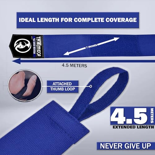 KOMBAT USA 180" Boxing Wraps for Men & Women – Hand Wraps for Boxing Gloves, Muay Thai Wraps, Vendas para Boxeo, Thumb Loop, MMA & Kickboxing Hand Wraps Boxing Training Gear - color: Pack of 3 Blue