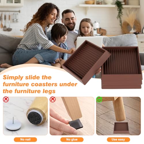 xxxHOLIC Rubber Non Slip Furniture Pads, 4" x 4" Brown Square, Set of 4 | Furniture Cups for Hardwood Floors, Rubber Furniture Grippers, Anti Slide Bed Frame & Couch Stoppers - color: Brown, size: 4"*4"Square
