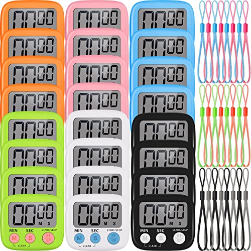 Weewooday 24 Pcs Small Digital Kitchen Timer Magnetic Back and Switch Minute Second Count up Countdown Big LCD Display Loud Alarm for Teacher Cooking Baking (Colorful) - color: Colorful