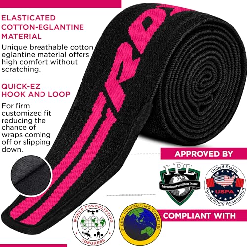RDX Knee Wraps for Weightlifting, 78” Elasticated Straps Power Lifting Leg Press Support Gym Fitness Squats Workout Men Women - color: Pink Black