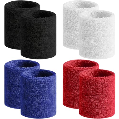 BEACE Sweatbands Sports Wristband for Men & Women -8pcs Moisture Wicking Athletic Cotton Terry Cloth Sweatband for Tennis, Basketball, Running, Gym, Working Out - color: Black/White/DPBlue/Maroon