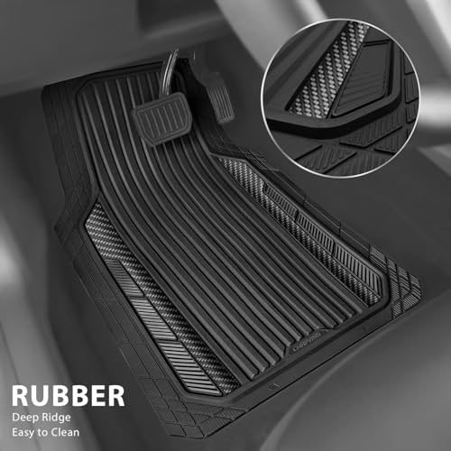 CAR PASS Heavy Duty Rubber Car Mats Metallic,Aluminum Film All Weather Floor Mats Waterproof Universal Trim to Fit SUVs Sedans Vans 4 Piece Anodized Deep Dish Two-Tone Sporty Carbon Fiber Black Chrome - color: Black Carbon Fiber